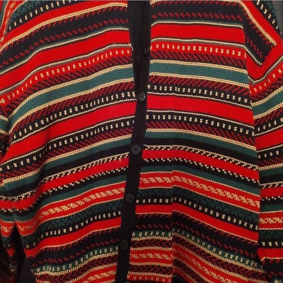 🎄 CHRISTMAS SWEATER 🎄 RED GREEN GOLD BLACK DROP SHOULDER CARDIGAN VINTAGE - Picture 2 of 4